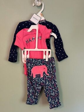 Carter's Pink & Navy Baby Girl 3-Piece Set with Elephant Accent